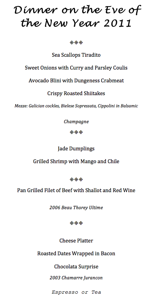 New Year's 2011 -Menu