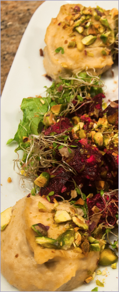 beets hummus pistachios