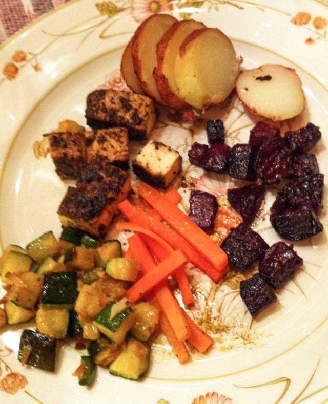 roasted tofu and vegs on the plate