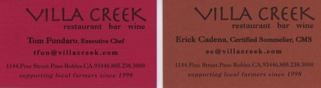 villa creek restaurant cards