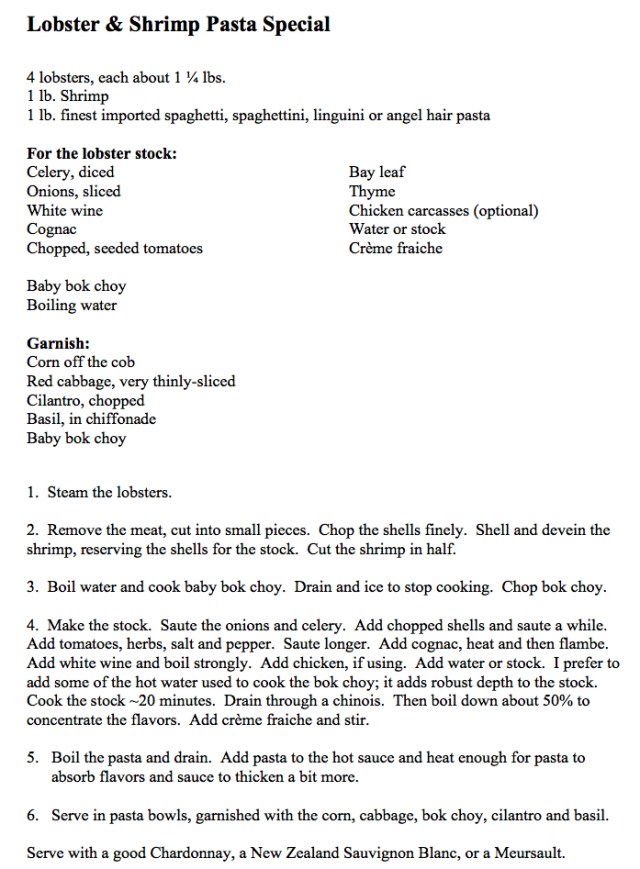 lobster pasta special