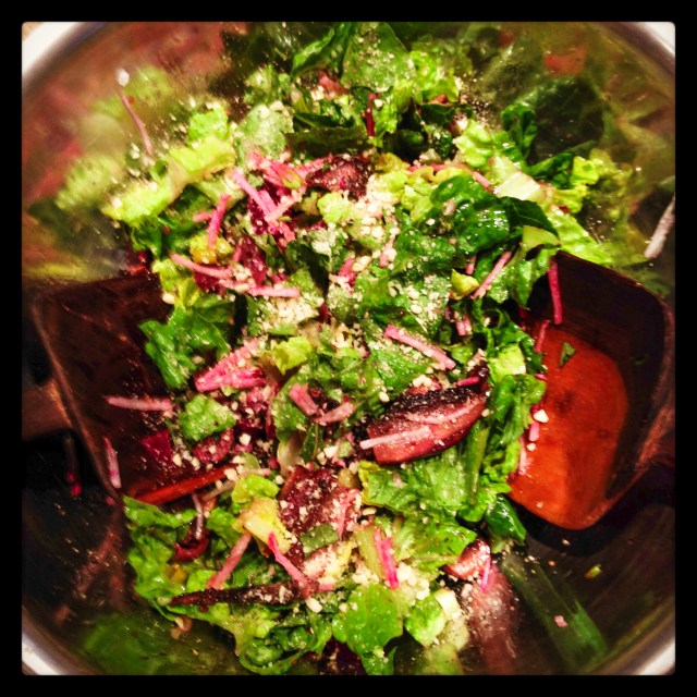salad in mixing bowl