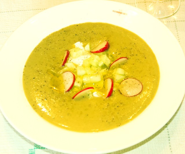 schav-with cucumber-radish garnish