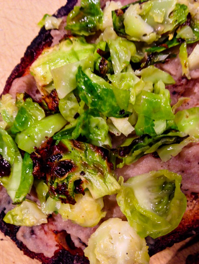 grilled bread with sprouts and purée