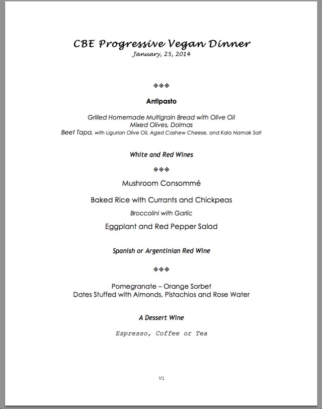 CBE Progressive Vegan Dinner