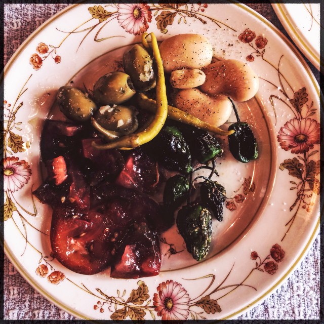 padrons beans tomato olives guindilla