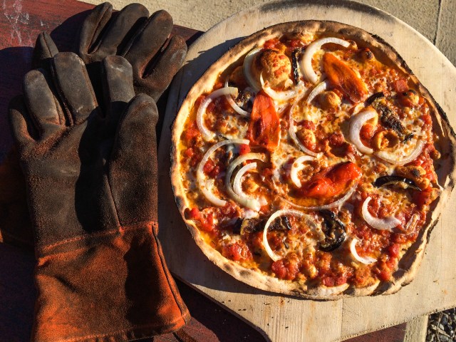 eggplant, peppers, and onion