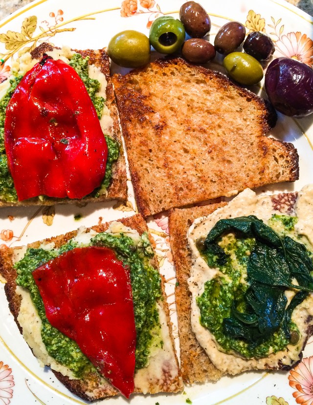 grilled bread and toppings