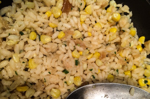 pan-roasted corn risotto with caramelized onions