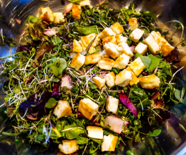 Halloumi added to salad