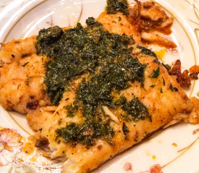 spice-rubbed lemon sole with lemon-parsley sauce