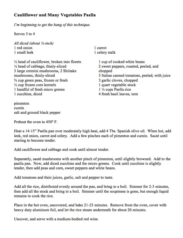 Cauliflower and Many Vegs Paella