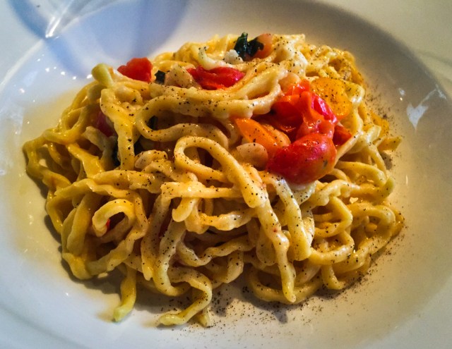 Chitarra with tomatoes and pecorino