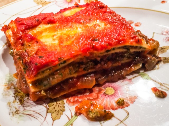 slice of lasagne on the plate