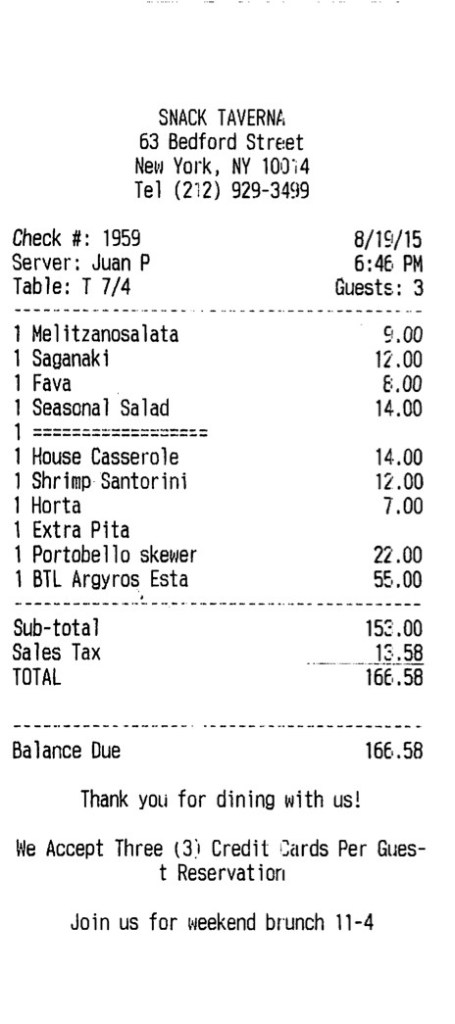 Snack Taverna bill