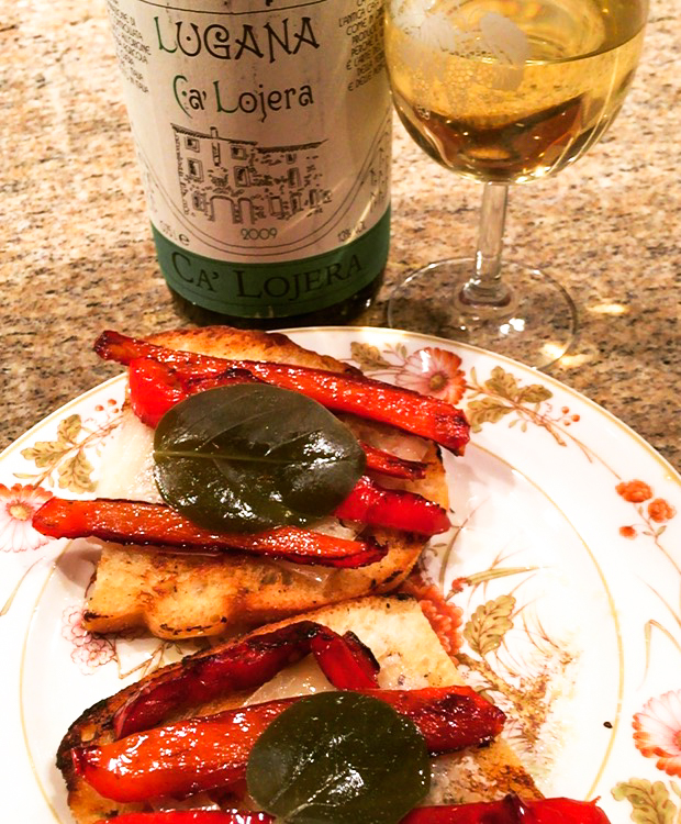 sweet peppers and cheese crostini