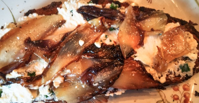 bruschetta with radicchio, and almond milk ricotta
